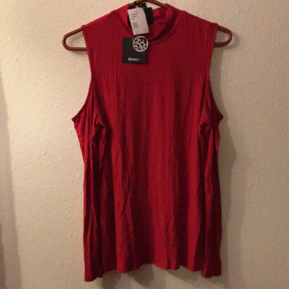 NWT Bobeau Red Ribbed knit Cold Shoulder Long sleeved Crew Neck Shirts - Picture 1 of 5
